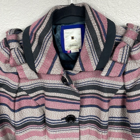 Anthropologie Elevenses Pattern Makers Coat Stripe Colorblock Bow Shoulder 6 - Picture 6 of 16